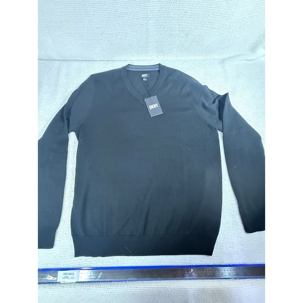 DKNY Mens V-Neck Sweater Black Long Sleeve Pullover DK32SR720 Size L NEW